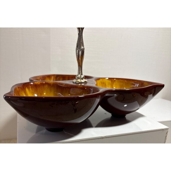 Blue Mountain Pottery Divided Dish w/ Handle Nuts Condiments Harvest Gold MCM - Picture 3 of 10